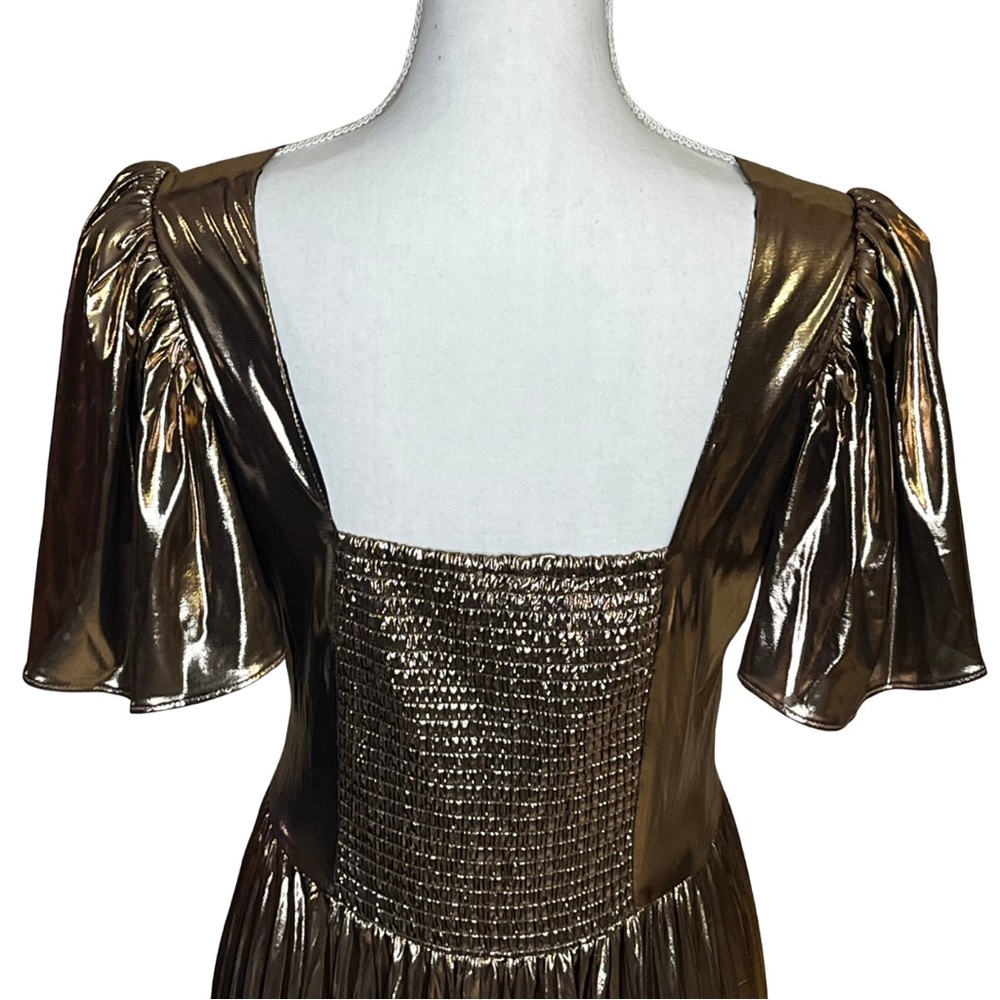 Skies Are Blue Metallic Bronze Twist-Front Pleated Maxi Dress - Picture 9 of 12